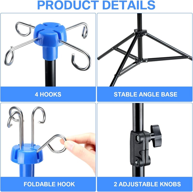 Ferraycle Portable Collapsible IV Pole Stand, 4 Hook IV Portable Pole Stand for Hospital, Clinic, Wheelchairs, Beds, Home Care (3 Legs) - Image 3